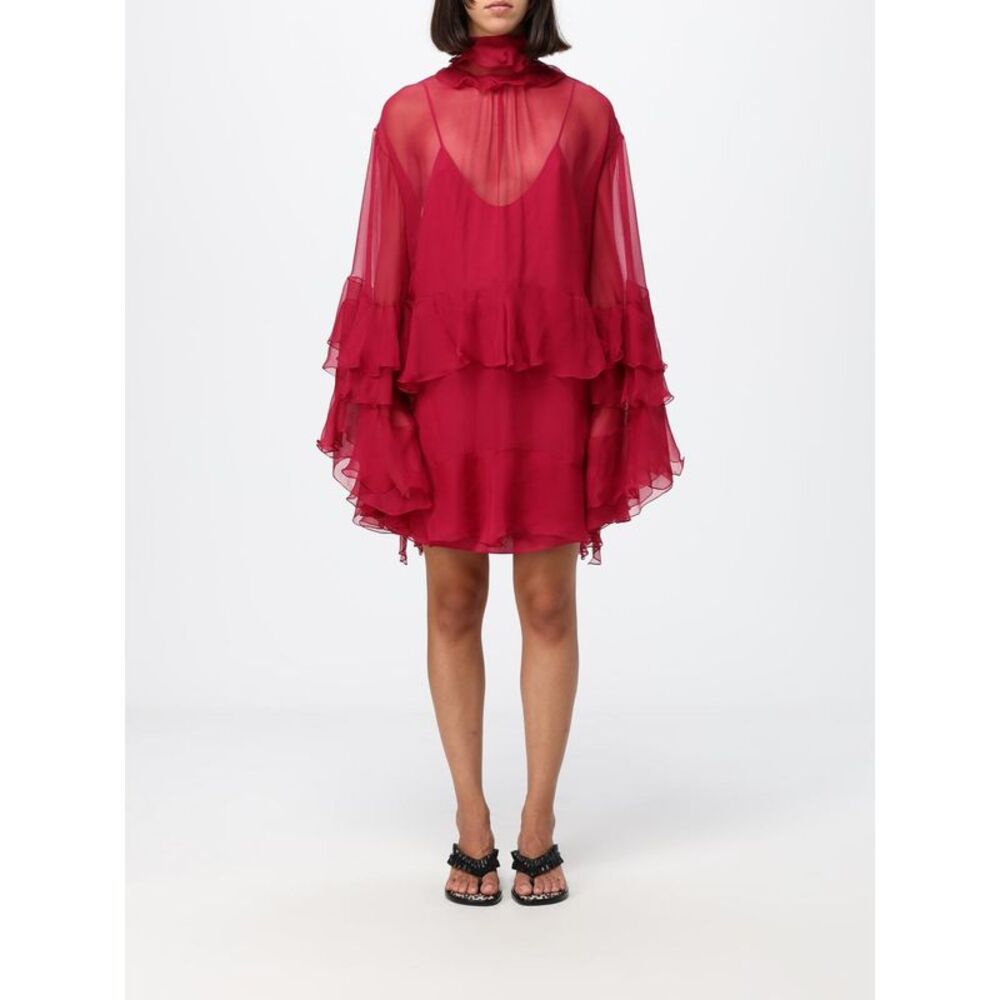 Chloe Women High-Neck Silk Mini Dress Chloe With Long Sleeves And Ruffle Details